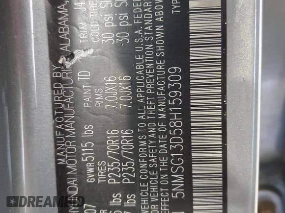 ✅ 2008 Hyundai Santa Fe GLS • VIN: 5NMSG13D58H159309 • Lot: 76707614. Listed on Copart with Not provided. Free auction sales archive from the USA and detailed vehicle history report at DreamBid. Image 13.