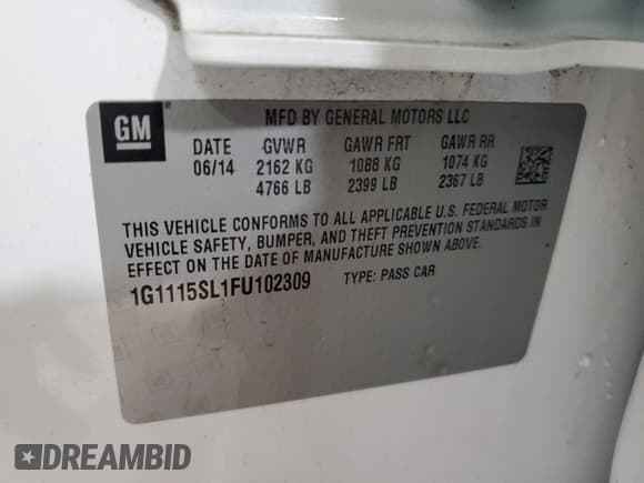 ✅ 2015 Chevrolet Impala LT • VIN: 1G1115SL1FU102309 • Lot: 89640895. Listed on Copart with 23,737 mi. Free auction sales archive from the USA and detailed vehicle history report at DreamBid. Image 13.