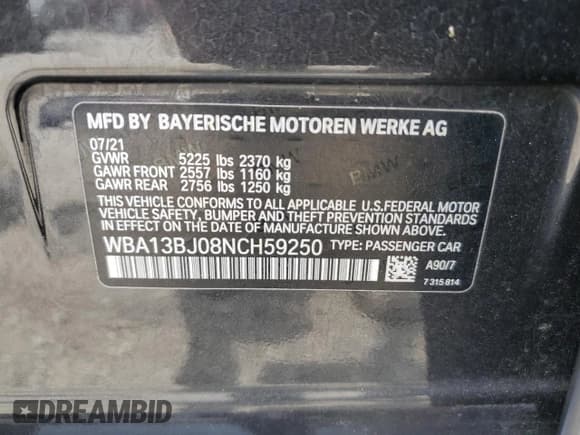 ✅ 2022 BMW 5 Series 530i xDrive • VIN: WBA13BJ08NCH59250 • Лот: 59749305. Опубликован ранее на Copart с пробегом Не указан. Бесплатный доступ к архиву аукционных продаж из США и подробный отчёт об истории автомобиля на DreamBid. Изображение 12.