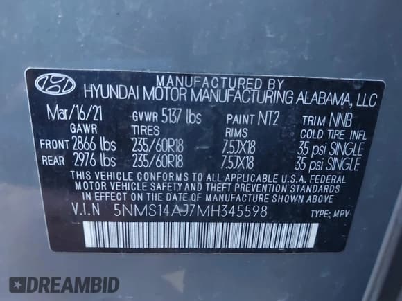 ✅ 2021 Hyundai Santa Fe SE • VIN: 5NMS14AJ7MH345598 • Lot: 43455953. Wystawiony na IAAI z przebiegiem 73 117 mil. Bezpłatny archiwum sprzedaży aukcyjnych z USA i szczegółowy raport historii pojazdu na DreamBid. Zdjęcie 9.