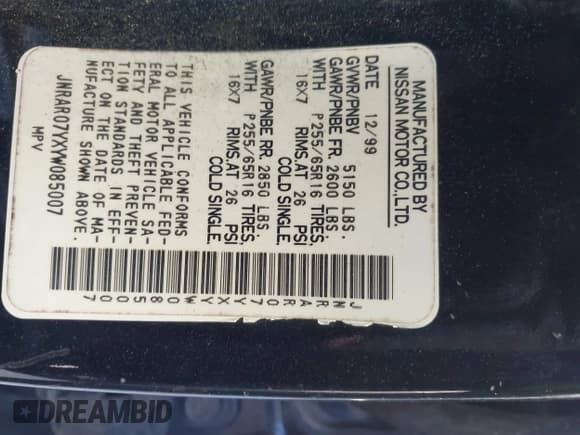 ✅ 2000 Infiniti QX4 • VIN: JNRAR07YXYW085007 • Лот: 41671667. Опубликован ранее на IAAI с пробегом 309 951 миль. Бесплатный доступ к архиву аукционных продаж из США и подробный отчёт об истории автомобиля на DreamBid. Изображение 9.