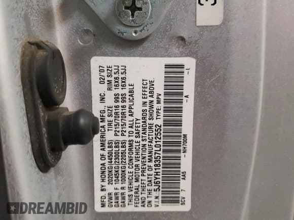 ✅ 2007 Honda Element LX • VIN: 5J6YH18357L012552 • Lot: 44520185. Listed on Copart with 137,464 mi. Free auction sales archive from the USA and detailed vehicle history report at DreamBid. Image 13.