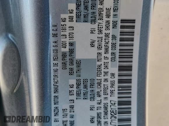 ✅ 2016 Mazda 3 i Touring • VIN: 3MZBM1V71GM261747 • Lot: 85313455. Listed on Copart with 127,073 mi. Free auction sales archive from the USA and detailed vehicle history report at DreamBid. Image 12.