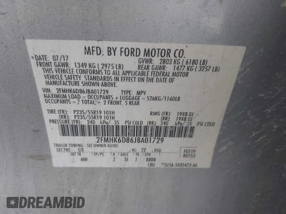 ✅ 2018 Ford Flex Limited • VIN: 2FMHK6D86JBA01729 • Лот: 43613429. Опубликован ранее на IAAI с пробегом 125 985 миль. Бесплатный доступ к архиву аукционных продаж из США и подробный отчёт об истории автомобиля на DreamBid. Изображение 9.