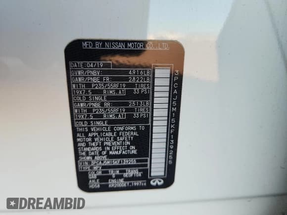 ✅ 2019 Infiniti QX50 Pure • VIN: 3PCAJ5M15KF139255 • Лот: 89824795. Опубликован ранее на Copart с пробегом 76 006 миль. Бесплатный доступ к архиву аукционных продаж из США и подробный отчёт об истории автомобиля на DreamBid. Изображение 13.