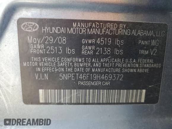 ✅ 2009 Hyundai Sonata GLS • VIN: 5NPET46F19H469372 • Lot: 72396394. Listed on Copart with 171,976 mi miles. Access the free auction sales archive from the USA and view a detailed vehicle history report at DreamBid. Image 14.