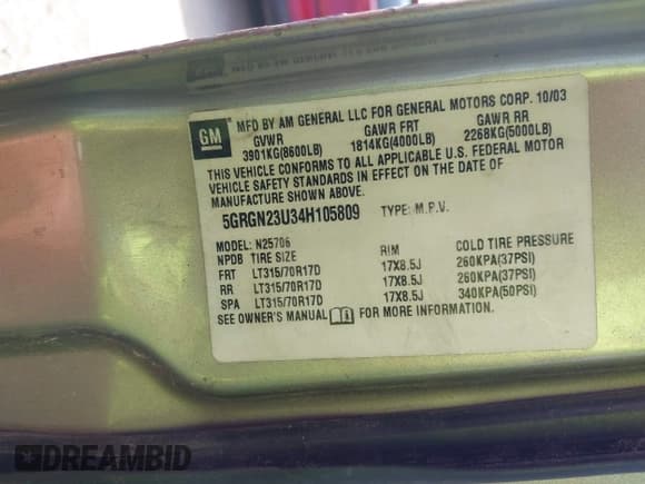 ✅ 2004 Hummer H2 • VIN: 5GRGN23U34H105809 • Lot: 42456055. Listed on IAAI with Not provided. Free auction sales archive from the USA and detailed vehicle history report at DreamBid. Image 9.