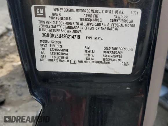 ✅ 2002 Chevrolet Suburban LS • VIN: 3GNGK26U42G214719 • Лот: 48887665. Опубликован ранее на Copart с пробегом 244 199 миль. Бесплатный доступ к архиву аукционных продаж из США и подробный отчёт об истории автомобиля на DreamBid. Изображение 15.