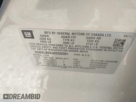 ✅ 2012 Chevrolet Equinox LS • VIN: 2GNALBEK9C6322981 • Lot: 43638122. Wystawiony na IAAI z przebiegiem 230 430 mil. Bezpłatny archiwum sprzedaży aukcyjnych z USA i szczegółowy raport historii pojazdu na DreamBid. Zdjęcie 9.