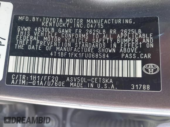 ✅ 2015 Toyota Camry SE • VIN: 4T1BF1FK1FU068584 • Lot: 43679051. Wystawiony na IAAI z przebiegiem 217 835 mil. Bezpłatny archiwum sprzedaży aukcyjnych z USA i szczegółowy raport historii pojazdu na DreamBid. Zdjęcie 9.