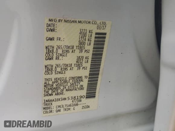 ✅ 2017 Nissan Titan SV • VIN: 1N6AA1EK5HN538190 • Lot: 46352885. Wystawiony na Copart z przebiegiem 212 913 mil. Bezpłatny archiwum sprzedaży aukcyjnych z USA i szczegółowy raport historii pojazdu na DreamBid. Zdjęcie 12.