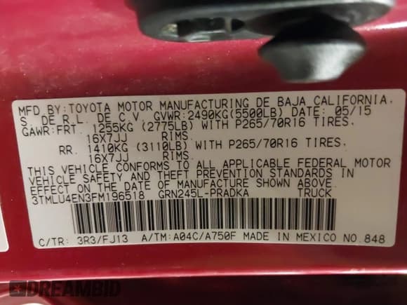 ✅ 2015 Toyota Tacoma • VIN: 3TMLU4EN3FM196518 • Lot: 41198481. Listed on IAAI with 96,277 mi. Free auction sales archive from the USA and detailed vehicle history report at DreamBid. Image 9.