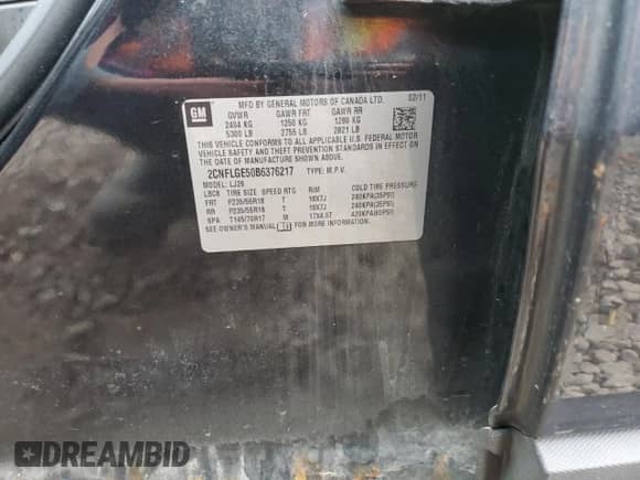 ✅ 2011 Chevrolet Equinox LTZ • VIN: 2CNFLGE50B6376217 • Лот: 91028645. Опубликован ранее на Copart с пробегом 143 327 миль. Бесплатный доступ к архиву аукционных продаж из США и подробный отчёт об истории автомобиля на DreamBid. Изображение 13.