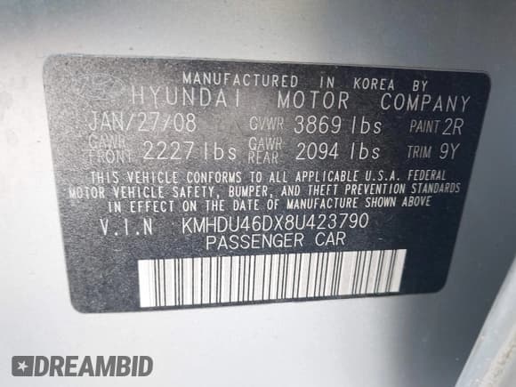 ✅ 2008 Hyundai Elantra GLS • VIN: KMHDU46DX8U423790 • Lot: 43699881. Wystawiony na IAAI z przebiegiem 158 334 mil. Bezpłatny archiwum sprzedaży aukcyjnych z USA i szczegółowy raport historii pojazdu na DreamBid. Zdjęcie 9.