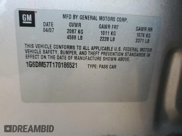 ✅ 2007 Cadillac CTS • VIN: 1G6DM57T170186521 • Лот: 70633875. Опубликован ранее на Copart с пробегом Не указан. Бесплатный доступ к архиву аукционных продаж из США и подробный отчёт об истории автомобиля на DreamBid. Изображение 12.