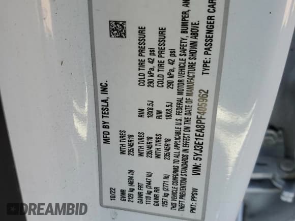 ✅ 2023 Tesla Model 3 • VIN: 5YJ3E1EA8PF405962 • Lot: 42441925. Wystawiony na Copart z przebiegiem 32 130 mil. Bezpłatny archiwum sprzedaży aukcyjnych z USA i szczegółowy raport historii pojazdu na DreamBid. Zdjęcie 14.