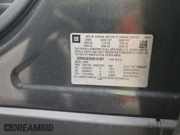 ✅ 2018 Chevrolet Equinox LT • VIN: 2GNAXJEV8J6191421 • Лот: 69358625. Опубликован ранее на Copart с пробегом 152 735 миль. Бесплатный доступ к архиву аукционных продаж из США и подробный отчёт об истории автомобиля на DreamBid. Изображение 13.