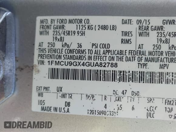 ✅ 2016 Ford Escape SE • VIN: 1FMCU9GX4GUA82788 • Lot: 43597349. Wystawiony na IAAI z przebiegiem 163 130 mil. Bezpłatny archiwum sprzedaży aukcyjnych z USA i szczegółowy raport historii pojazdu na DreamBid. Zdjęcie 9.