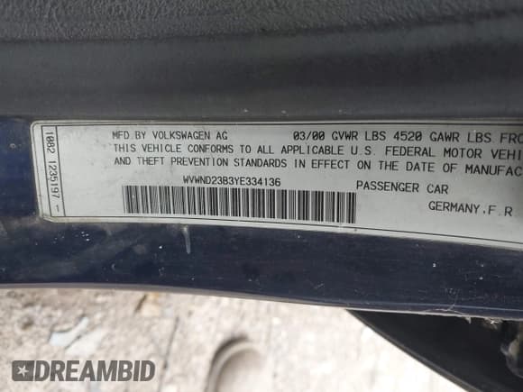 ✅ 2000 Volkswagen Passat • VIN: WVWND23B3YE334136 • Лот: 43032139. Опубликован ранее на IAAI с пробегом 119 946 миль. Бесплатный доступ к архиву аукционных продаж из США и подробный отчёт об истории автомобиля на DreamBid. Изображение 9.