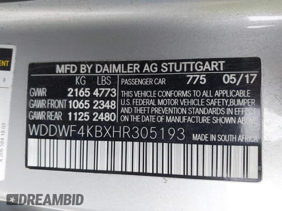 ✅ 2017 Mercedes-Benz C 300 • VIN: WDDWF4KBXHR305193 • Lot: 42766152. Listed on IAAI with 54,781 mi. Free auction sales archive from the USA and detailed vehicle history report at DreamBid. Image 9.