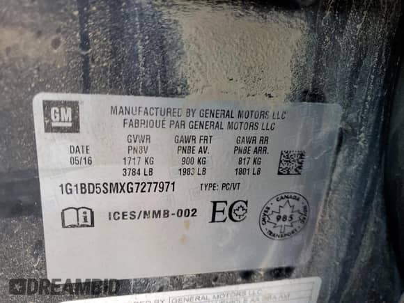 2016 Chevrolet Cruze LT с VIN 1G1BD5SMXG7277971, выставлен на аукционе Copart как лот 75864104 с пробегом 85 899 миль миль и Чистый • Clean title. История ставок и продаж доступна на DreamBid. Изображение 12.