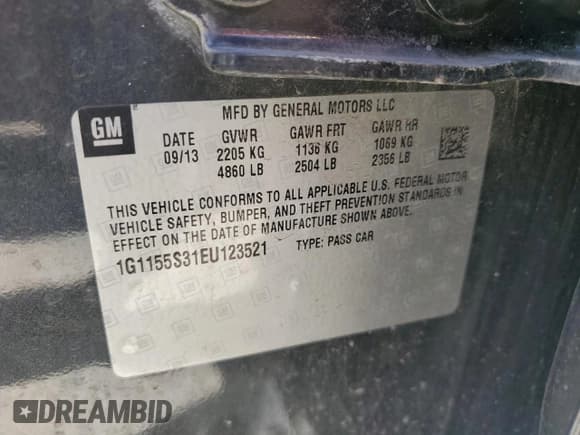 ✅ 2014 Chevrolet Impala LTZ • VIN: 1G1155S31EU123521 • Lot: 69943765. Listed on Copart with 130,958 mi. Free auction sales archive from the USA and detailed vehicle history report at DreamBid. Image 13.