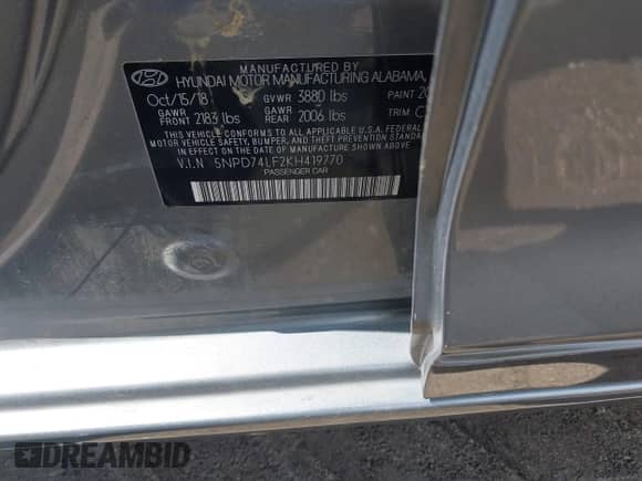 2019 Hyundai Elantra SE с VIN 5NPD74LF2KH419770, выставлен на аукционе IAAI как лот 43255477 с пробегом 127 673 миль миль и . История ставок и продаж доступна на DreamBid. Изображение 9.