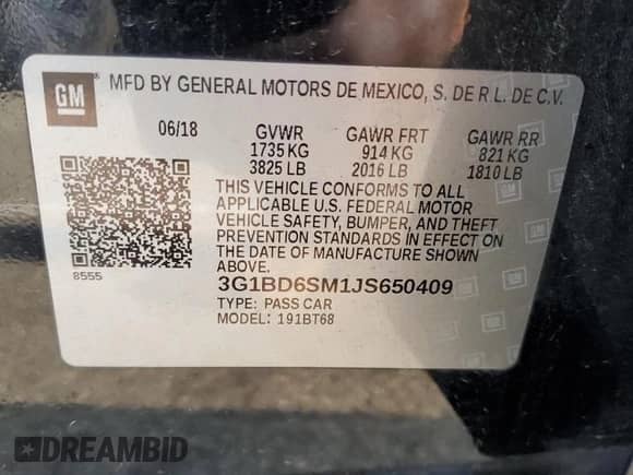 2018 Chevrolet Cruze LT with VIN 3G1BD6SM1JS650409, listed as a Copart auction lot 65336244 with 58,036 mi miles and Salvage title. Bid and sale history available at DreamBid. Image 12.