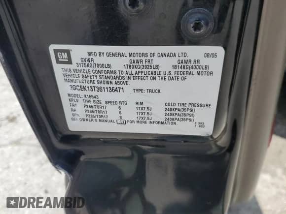 2006 Chevrolet Silverado 1500 LT1 с VIN 2GCEK13T361136471, выставлен на аукционе Copart как лот 63650665 с пробегом 348 966 миль миль и На запчасти • Non repairable. История ставок и продаж доступна на DreamBid. Изображение 13.