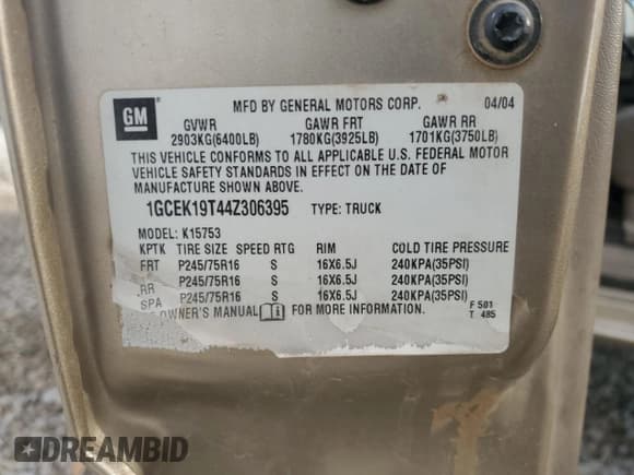 ✅ 2004 Chevrolet Silverado 1500 Z71 • VIN: 1GCEK19T44Z306395 • Лот: 77183014. Опубликован ранее на Copart с пробегом 198 016 миль. Бесплатный доступ к архиву аукционных продаж из США и подробный отчёт об истории автомобиля на DreamBid. Изображение 13.