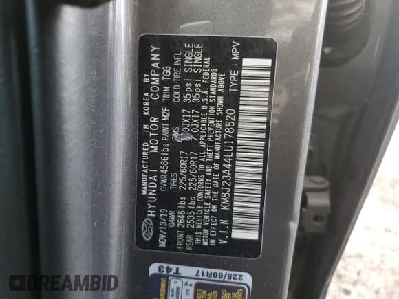 ✅ 2020 Hyundai Tucson SE • VIN: KM8J23A44LU178620 • Lot: 90941625. Listed on Copart with 120,295 mi. Free auction sales archive from the USA and detailed vehicle history report at DreamBid. Image 13.