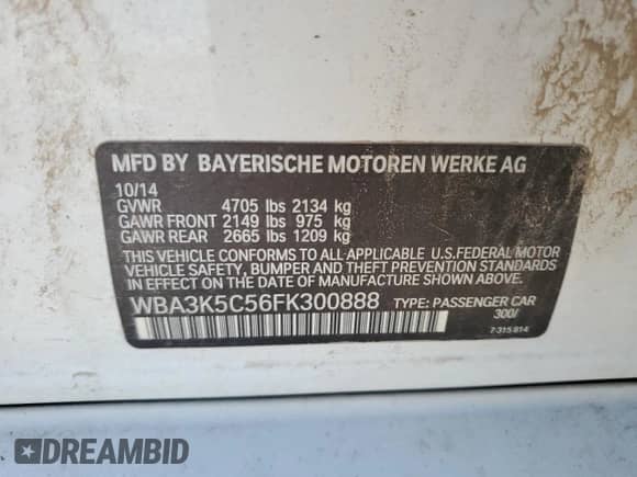 2015 BMW 3 Series 328d xDrive с VIN WBA3K5C56FK300888, выставлен на аукционе Copart как лот 54770245 с пробегом 84 294 миль миль и Списание • Salvage title. История ставок и продаж доступна на DreamBid. Изображение 12.