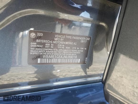 ✅ 2018 BMW 3 Series 320i • VIN: WBA8E1G5XJNU89018 • Lot: 82542665. Listed on Copart with 46,125 mi. Free auction sales archive from the USA and detailed vehicle history report at DreamBid. Image 12.