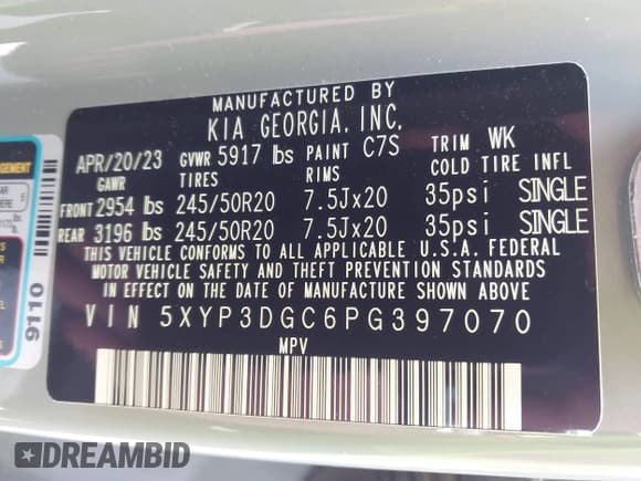 ✅ 2023 Kia Telluride EX X-Line • VIN: 5XYP3DGC6PG397070 • Lot: 42605088. Wystawiony na IAAI z przebiegiem 32 458 mil. Bezpłatny archiwum sprzedaży aukcyjnych z USA i szczegółowy raport historii pojazdu na DreamBid. Zdjęcie 9.