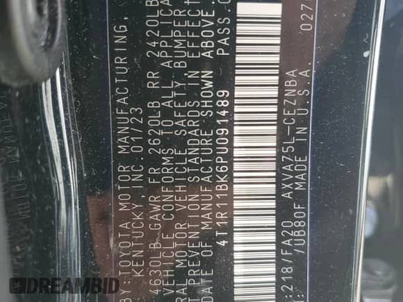 2023 Toyota Camry LE с VIN 4T1R11BK6PU091489, выставлен на аукционе Copart как лот 70277985 с пробегом 60 240 миль миль и Списание • Salvage title. История ставок и продаж доступна на DreamBid. Изображение 12.