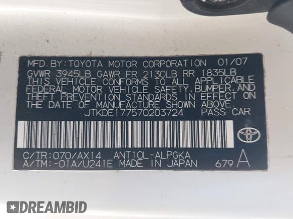 ✅ 2007 Scion tC Spec • VIN: JTKDE177570203724 • Lot: 42415264. Listed on IAAI with 210,185 mi. Free auction sales archive from the USA and detailed vehicle history report at DreamBid. Image 9.
