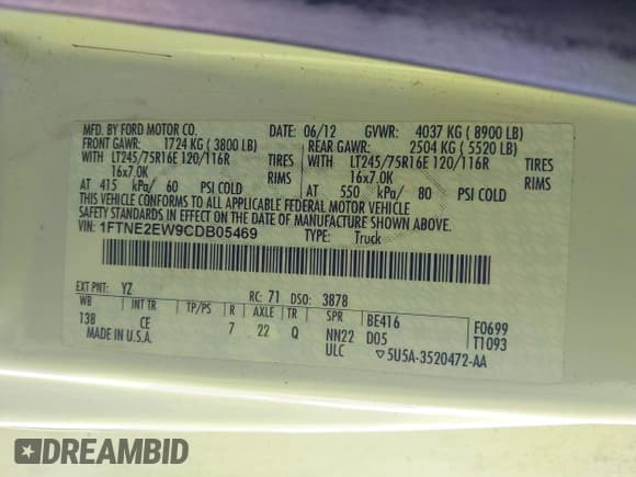 ✅ 2012 Ford Econoline Cargo Recreational • VIN: 1FTNE2EW9CDB05469 • Lot: 41209022. Listed on IAAI with 162,890 mi. Free auction sales archive from the USA and detailed vehicle history report at DreamBid. Image 9.
