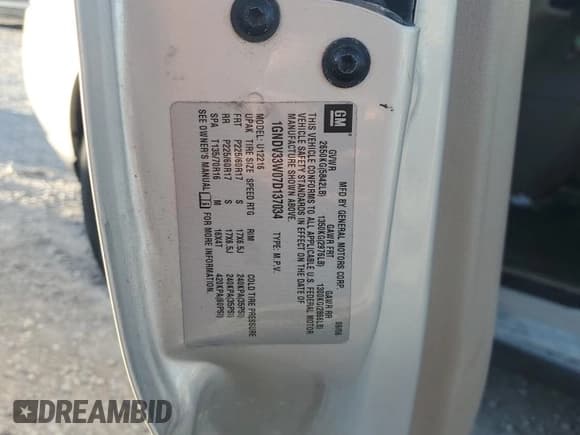 ✅ 2007 Chevrolet Uplander 1LT • VIN: 1GNDV33W07D137034 • Лот: 91987535. Опубликован ранее на Copart с пробегом 148 836 миль. Бесплатный доступ к архиву аукционных продаж из США и подробный отчёт об истории автомобиля на DreamBid. Изображение 13.