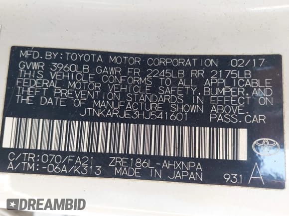 ✅ 2017 Toyota Corolla • VIN: JTNKARJE3HJ541601 • Лот: 43357650. Опубликован ранее на IAAI с пробегом 79 173 миль. Бесплатный доступ к архиву аукционных продаж из США и подробный отчёт об истории автомобиля на DreamBid. Изображение 9.