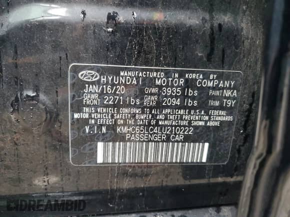 2020 Hyundai Ioniq Blue с VIN KMHC65LC4LU210222, выставлен на аукционе Copart как лот 72180864 с пробегом 63 089 миль миль и На запчасти • Non repairable. История ставок и продаж доступна на DreamBid. Изображение 12.