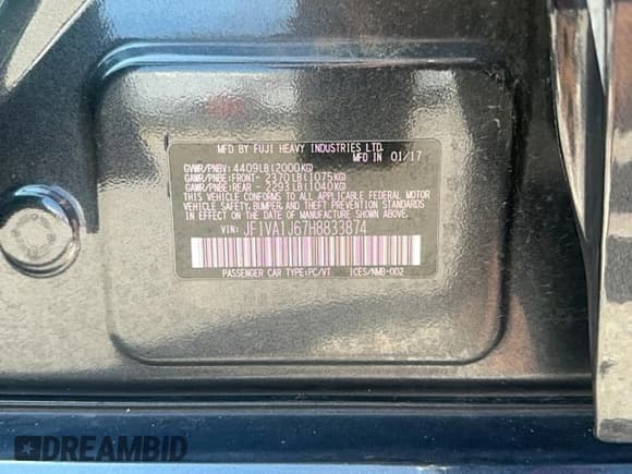 ✅ 2017 Subaru WRX Limited • VIN: JF1VA1J67H8833874 • Lot: 66844175. Listed on Copart with 100,232 mi. Free auction sales archive from the USA and detailed vehicle history report at DreamBid. Image 12.