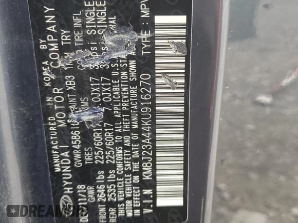 ✅ 2019 Hyundai Tucson SE • VIN: KM8J23A44KU916270 • Лот: 81294165. Опубликован ранее на Copart с пробегом 85 046 миль. Бесплатный доступ к архиву аукционных продаж из США и подробный отчёт об истории автомобиля на DreamBid. Изображение 13.