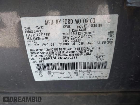 ✅ 2022 Ford Explorer XLT • VIN: 1FMSK7DHXNGA30211 • Lot: 41972894. Wystawiony na IAAI z przebiegiem 47 414 mil. Bezpłatny archiwum sprzedaży aukcyjnych z USA i szczegółowy raport historii pojazdu na DreamBid. Zdjęcie 9.