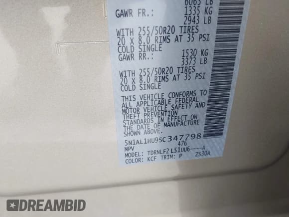 ✅ 2025 Infiniti QX60 Autograph • VIN: 5N1AL1HU9SC347798 • Лот: 41952279. Опубликован ранее на IAAI с пробегом 957 миль. Бесплатный доступ к архиву аукционных продаж из США и подробный отчёт об истории автомобиля на DreamBid. Изображение 9.