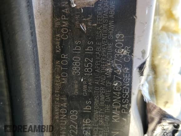 ✅ 2004 Hyundai Elantra GLS • VIN: KMHDN46D74U736013 • Лот: 81911674. Размещён на Copart с пробегом 204 540 миль миль. Получите бесплатный доступ к архиву аукционных продаж из США и посмотрите подробный отчёт об истории автомобиля на DreamBid. Изображение 12.