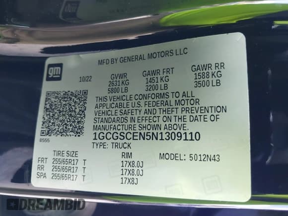 ✅ 2022 Chevrolet Colorado 2WD LT • VIN: 1GCGSCEN5N1309110 • Lot: 41881913. Listed on IAAI with 52,962 mi. Free auction sales archive from the USA and detailed vehicle history report at DreamBid. Image 9.