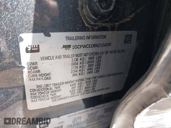 2022 Chevrolet Silverado 1500 LT z VIN 1GCPWCED8NZ104295, wystawiony jako IAAI lot #42053778 z przebiegiem 65 737 mil mil oraz . Historia ofert i sprzedaży dostępna na DreamBid. Obrazek 9.