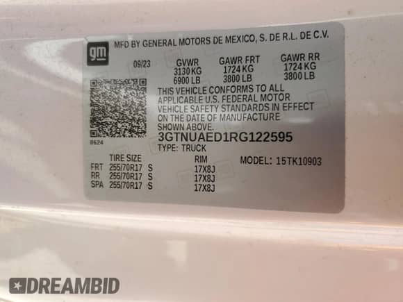 ✅ 2024 GMC Sierra 1500 • VIN: 3GTNUAED1RG122595 • Lot: 87202115. Listed on Copart with 50,171 mi. Free auction sales archive from the USA and detailed vehicle history report at DreamBid. Image 13.