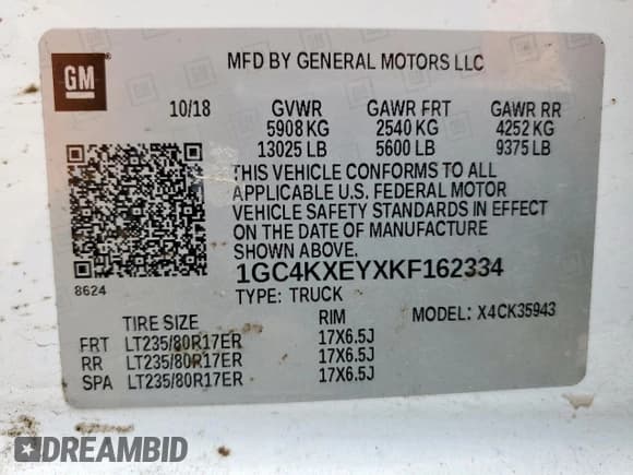 ✅ 2019 Chevrolet Silverado 3500HD LTZ • VIN: 1GC4KXEYXKF162334 • Lot: 57186785. Listed on Copart with 129,564 mi. Free auction sales archive from the USA and detailed vehicle history report at DreamBid. Image 14.