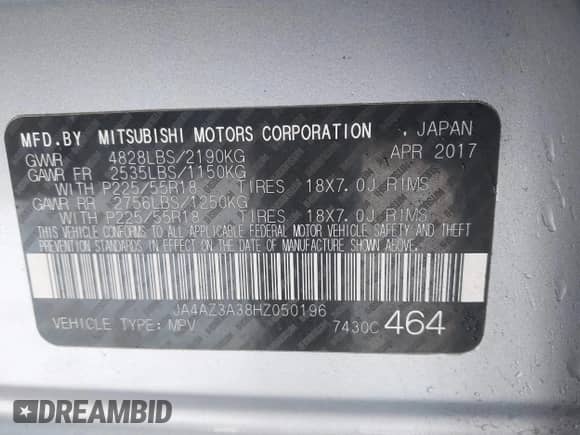 2017 Mitsubishi Outlander SE с VIN JA4AZ3A38HZ050196, выставлен на аукционе IAAI как лот 41340448 с пробегом 189 573 миль миль и . История ставок и продаж доступна на DreamBid. Изображение 9.